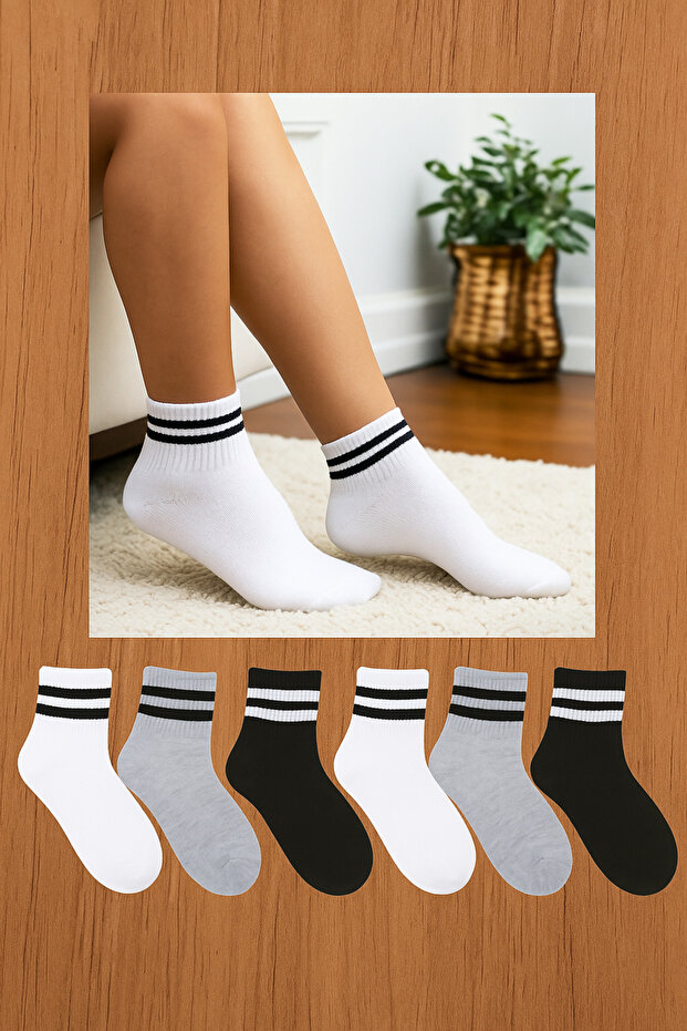 6 Pairs Men's and Women's Cotton Striped Colorful Booties Socks