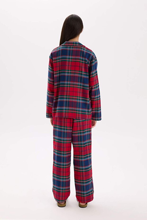 Fall In Love Regular Fit Ekoseli Flanel Desenli Gömlek Yaka Pijama Takımı - 7