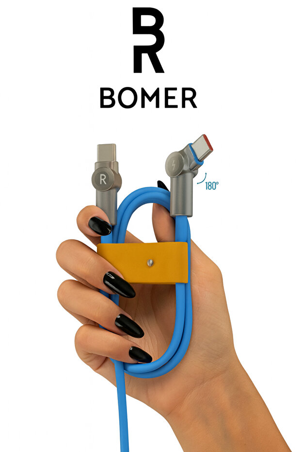 3827 120w 6a Mavi Renk Type C To Type C 180 Derece Döner Başlı Işıklı Şarj Ve Data Fly Kablosu - 4