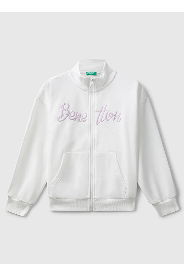 Embroidered Girl's Ecru Sweatshirt 3J68C505D