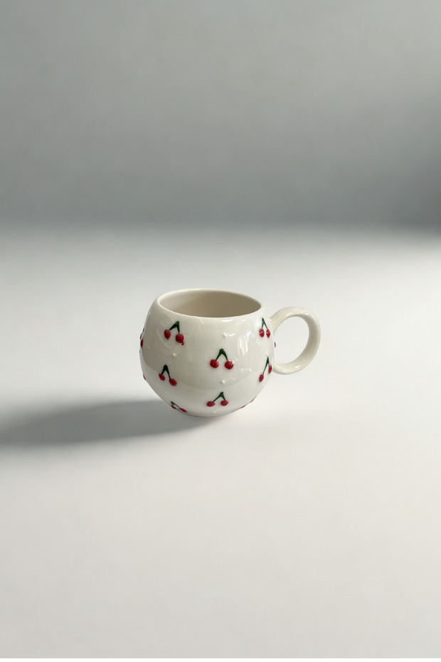 Cherry Embossed Single Handmade Mug - 7