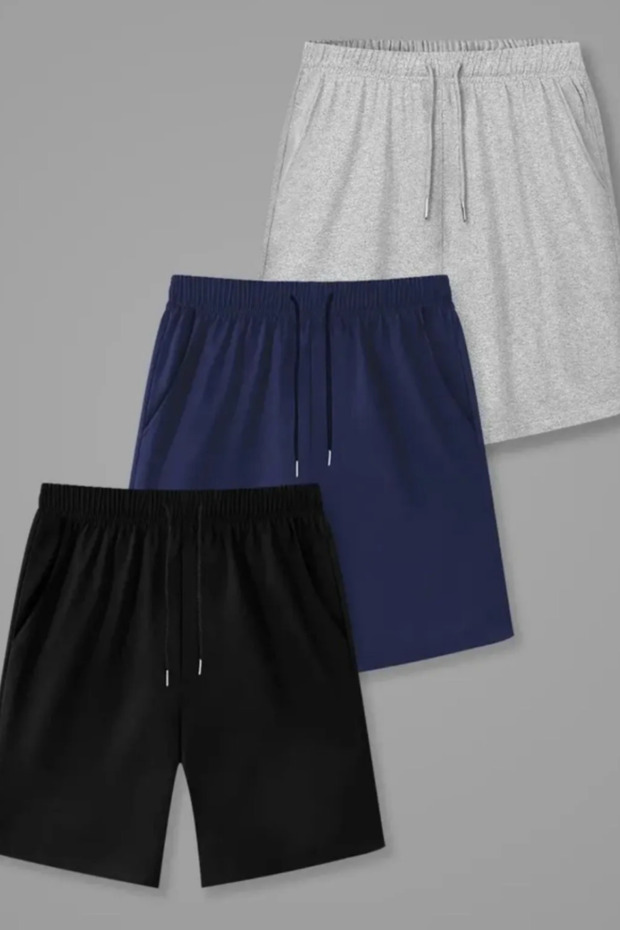 Advantageous 3-Piece Unisex Relaxed Fit Loose Leg Shorts with Side Pockets