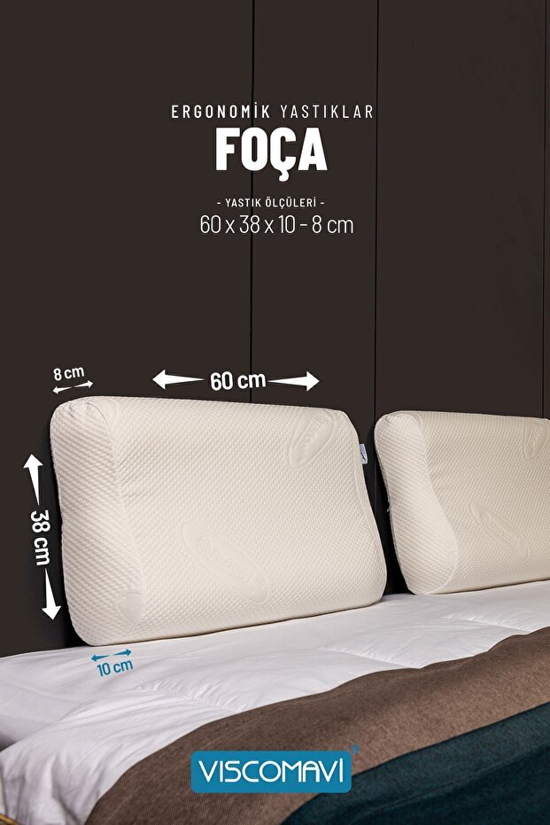 Foça Ergonomik & Ortopedik Visco Yastık | Boyun destekli | Astarlı | Ömür Testli | Italyan Malzeme - 6