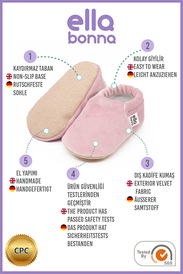 Aksamitne buciki niemowlęce - antypoślizgowa podeszwa, domowe kapcie, dziecięce buciki pudrowe - 3