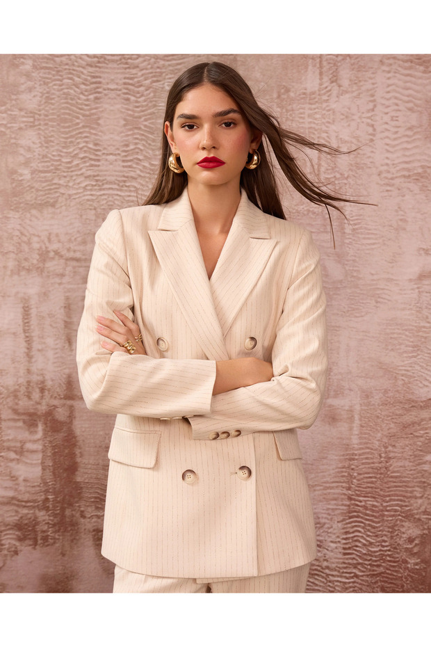 Çizgili Düğmeli Ceket - 1