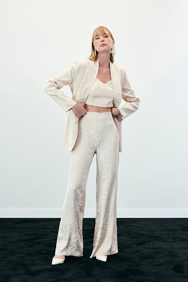 Snake Patterned Trousers - Beige - 3