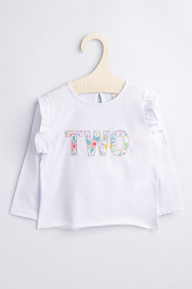 Long Sleeve White Embroidered Girl's Birthday T-shirt