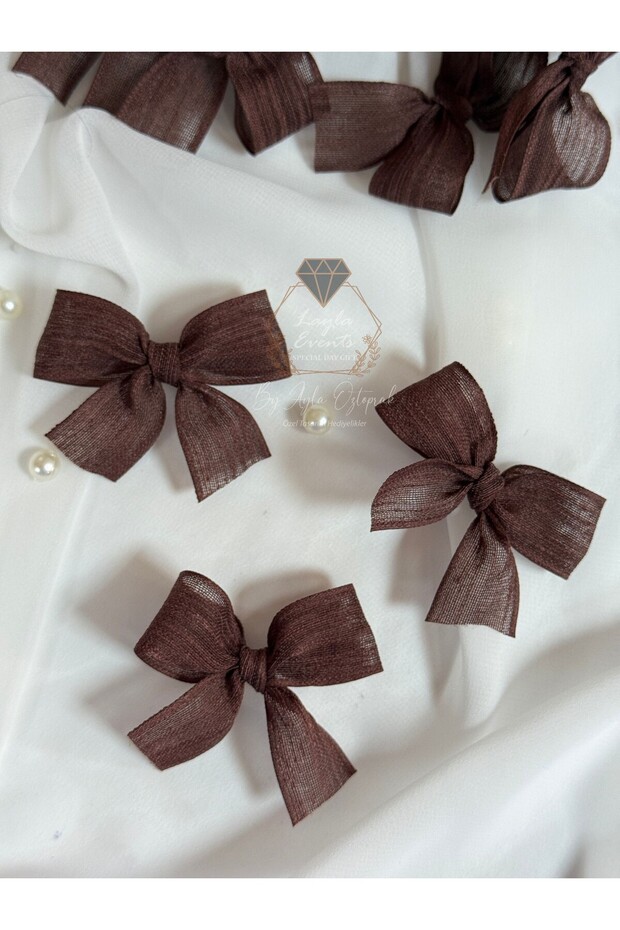 Linen Ribbon Ready Bow -40 Pieces-Brown
