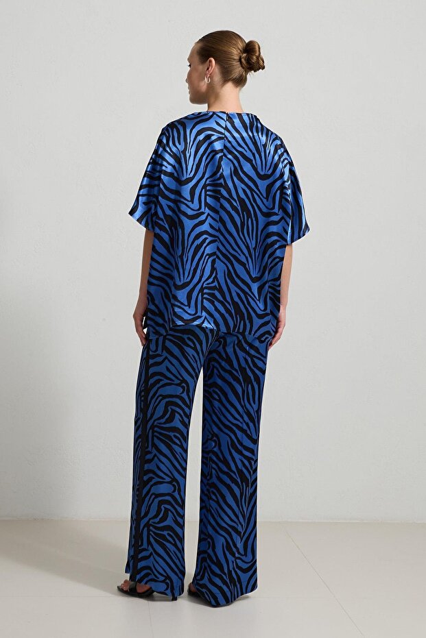 Black-Saks Patterned Blouse and Pants Set - 5