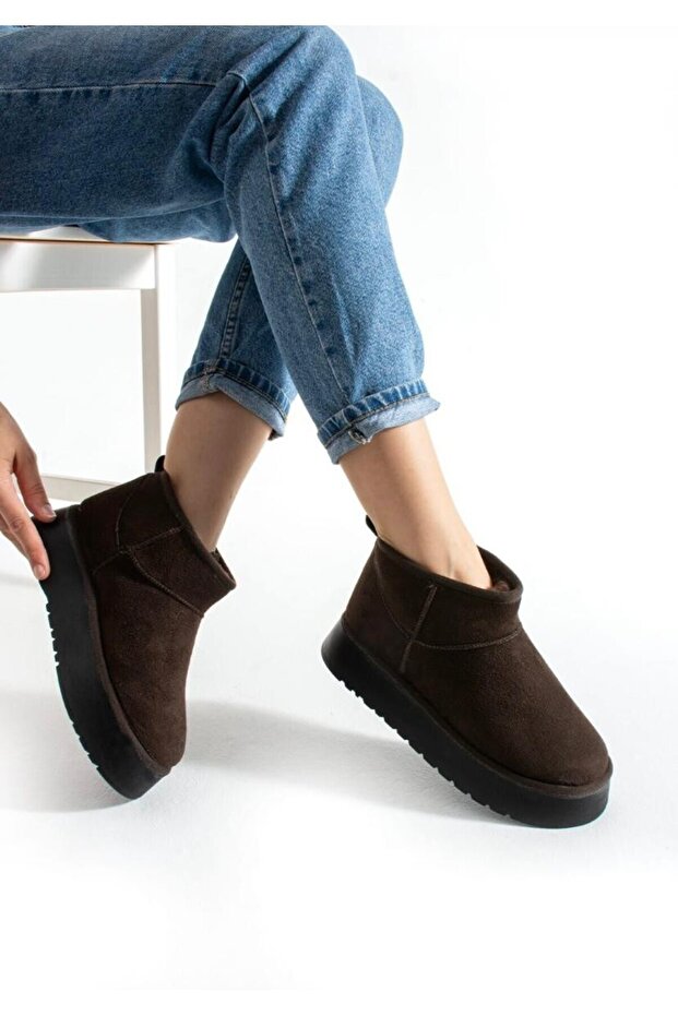 Tiana Women's 4 cm Brown Durable Sole Comfortable Fur Lined Warm Ug Model Boots Bootie