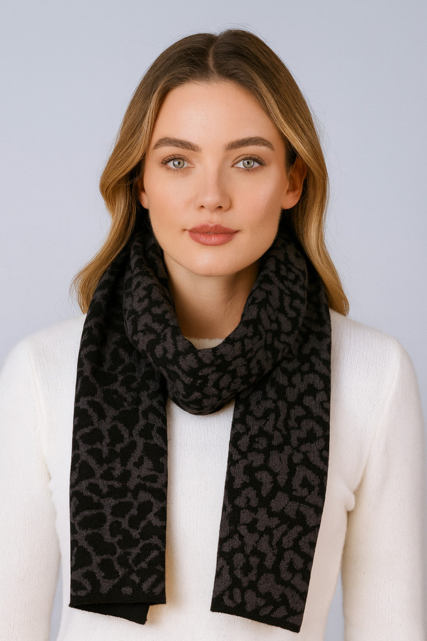 Leopar Desenli Triko Atkı - 4