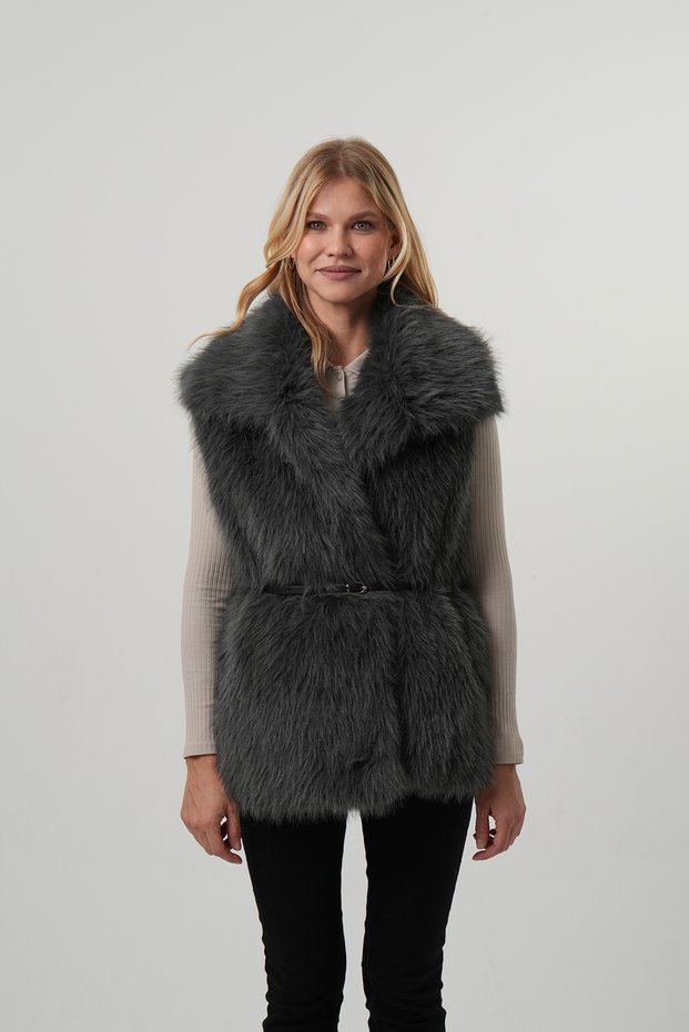 Women's fur vest women's belted fur vest