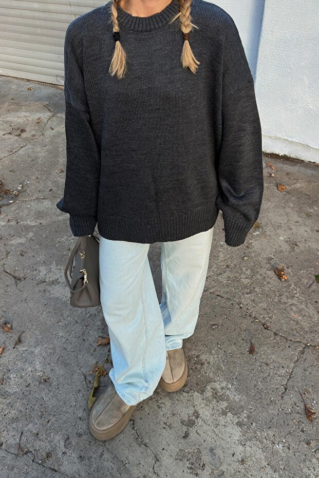 Sweter damski z dzianiny Smoked Biscuit Crew Neck Oversize - 4