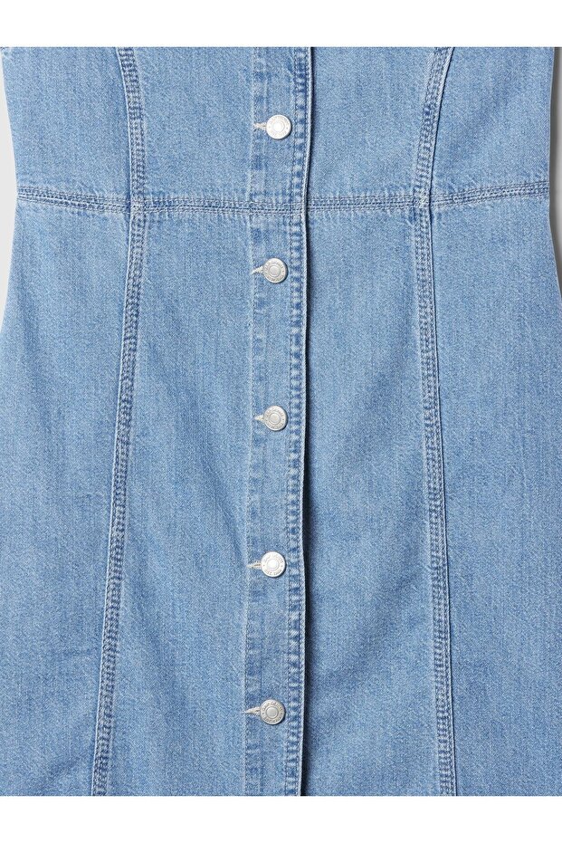 Kız Çocuk Mavi Archive Button Denim Mini Elbise - 3