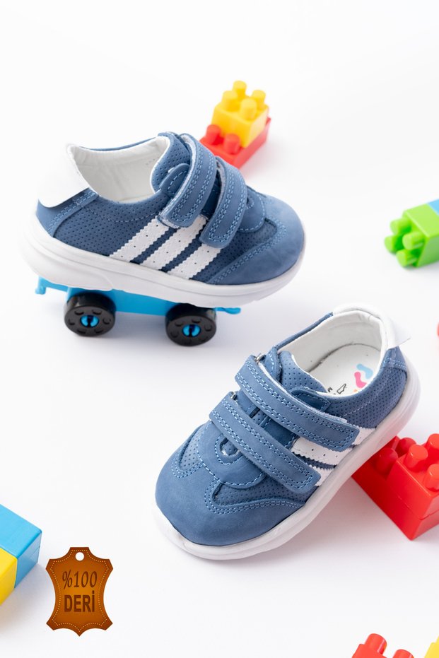 Genuine Leather Orthopedic Lightweight Velcro Men's First Step Baby Sports Shoes - Wide Fit