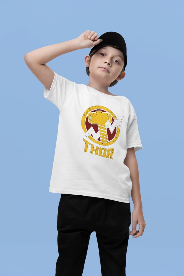 Design Thor Hammer Printed Unisex Movie Hero Kids T-Shirt (1-12 Years)
