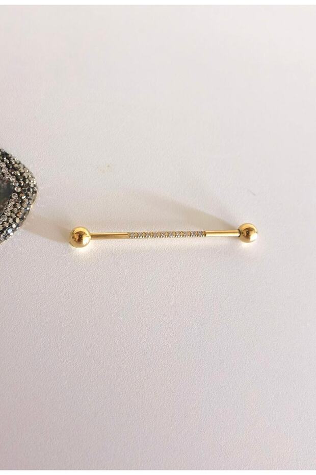 Cerrahi Çelik Ortası Zirkon Taş Sıralı I Köprü Piercing /endüstriel - Bar Uzunluğu 38 Mm- 1 Adet - 3