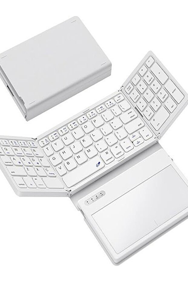 Katlanabilir Beyaz Bluetooth Klavye + Touchpad Ultra Taşınabilir Type-C Şarj - 1