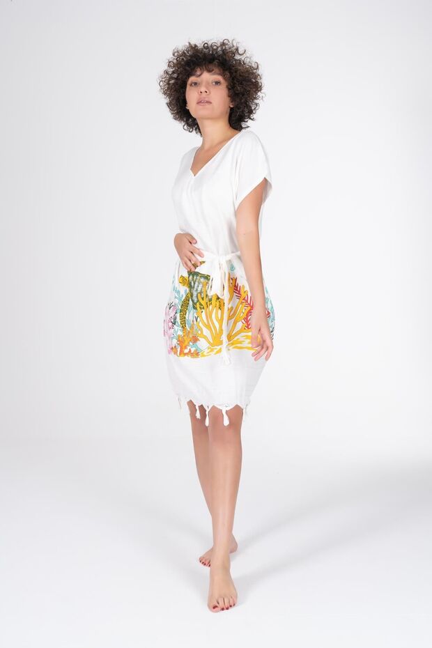 Baskılı Bambu Plaj Elbisesi - 3