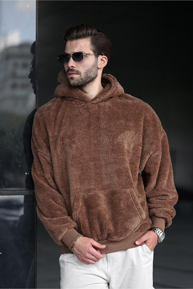 Brown Plush Hooded Men's Sweatshirt 6050
