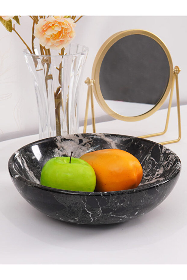 Marble Fruit Bowl 10" Black – Handmade Serving Bowl for Kitchen, Farmhouse & Dining Table