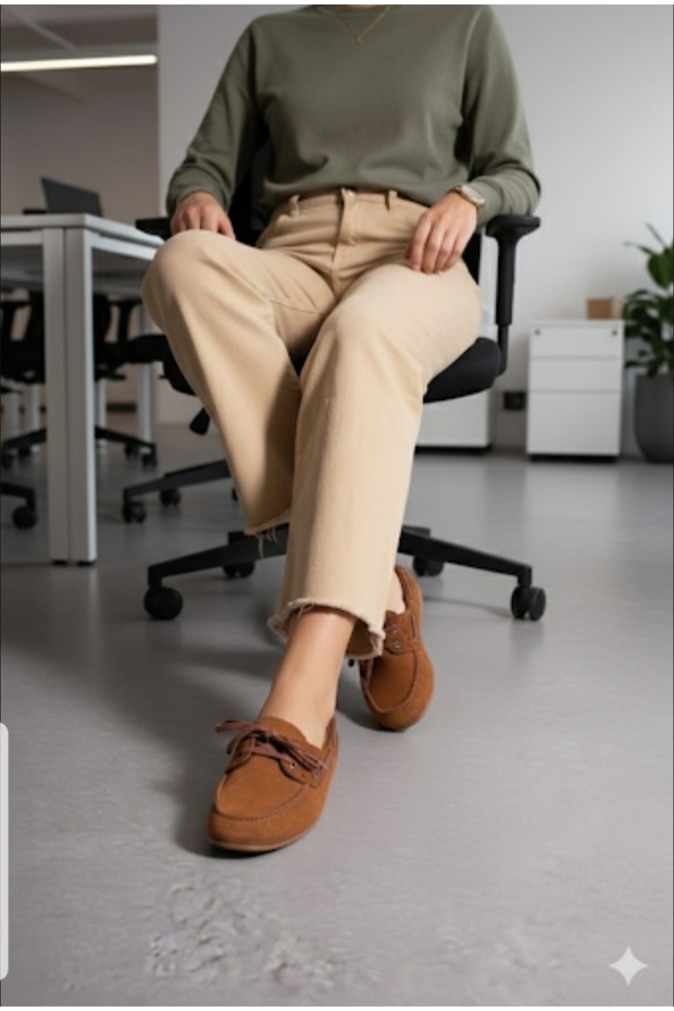 Loa Taba Süet Babet Bağcıklı İnce Taban Loafer - 4