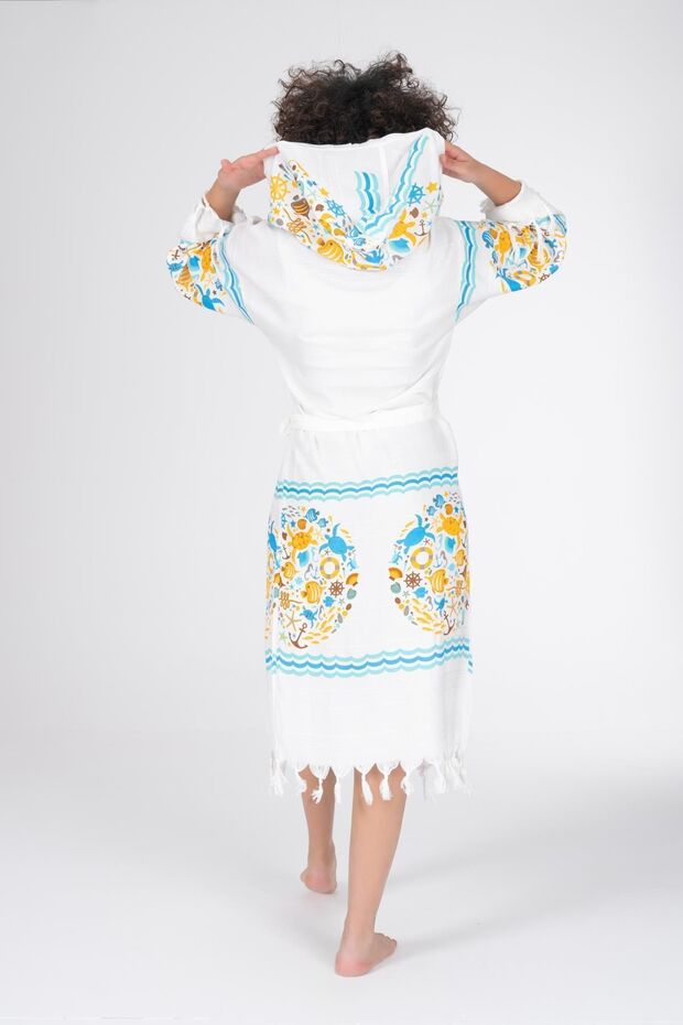 Baskılı Bambu Peştemal Sabahlık Bornoz - 4