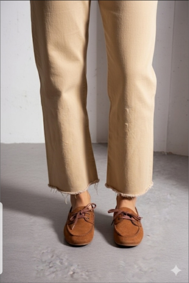 Loa Taba Süet Babet Bağcıklı İnce Taban Loafer - 5