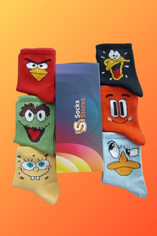 6 ζευγάρια μακριές βαμβακερές κάλτσες με πολύχρωμα σχέδια – Unisex γυναικείες ανδρικές κάλτσες (BOXED) - 4