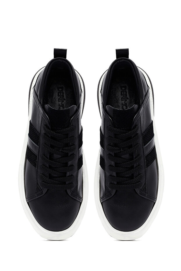 Erkek Siyah Bağcıklı Kalın Tabanlı Deri Sneaker 25SFD688518 - 7