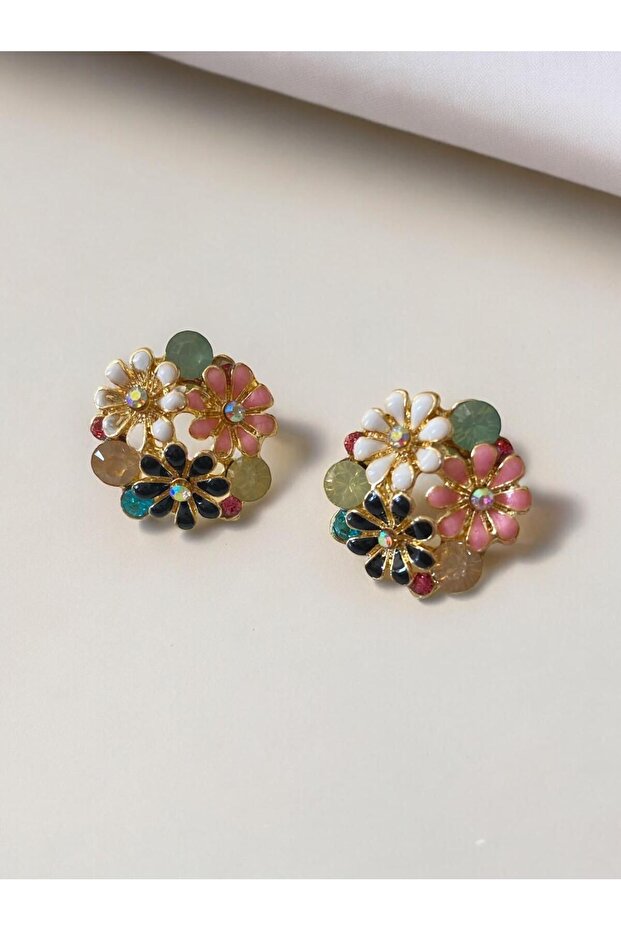 Çiçek Mineli Tarz Kadın Küpe - 2