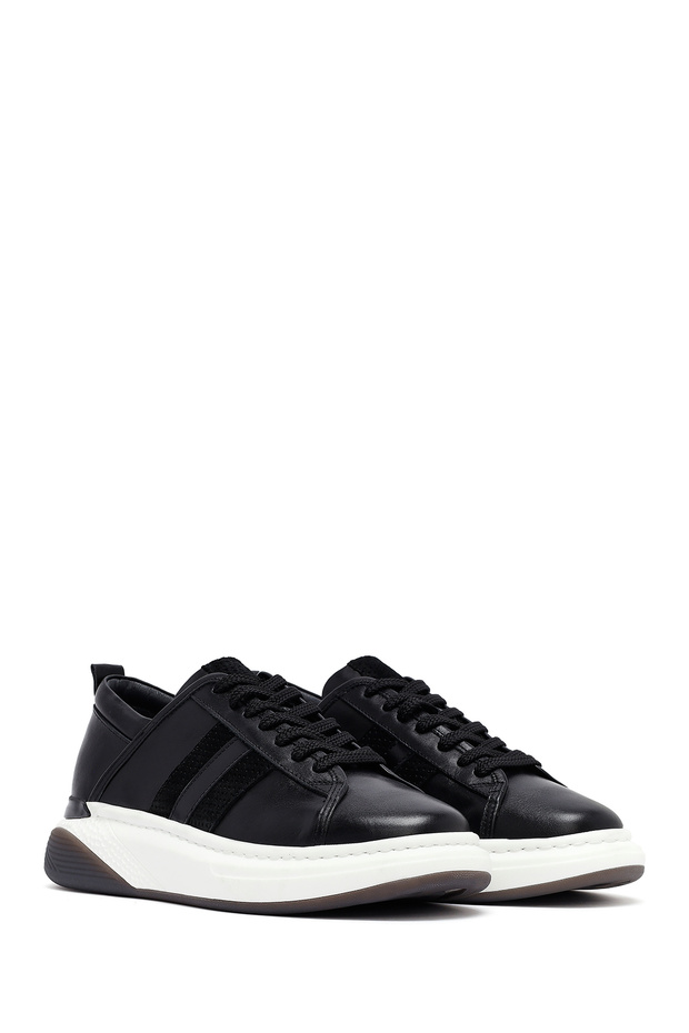 Erkek Siyah Bağcıklı Kalın Tabanlı Deri Sneaker 25SFD688518 - 3