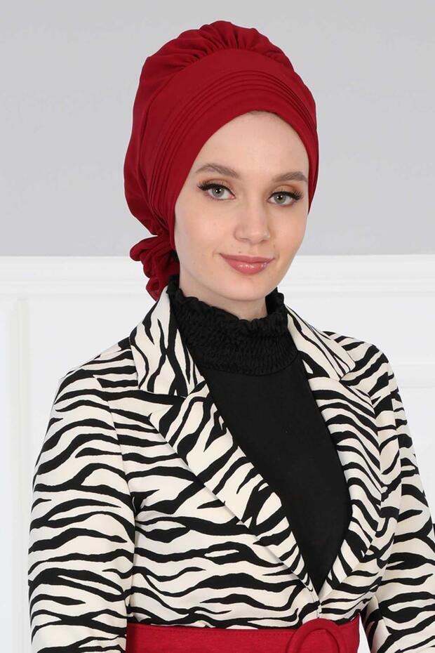 Stitched Pleated Chiffon Ready Turban,Burgundy,Ht-31