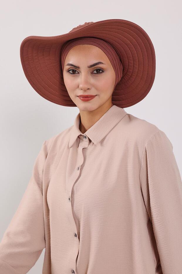 Combed Cotton Bonnet Turban with Detachable Bow on the Back, S-4, Cinnamon