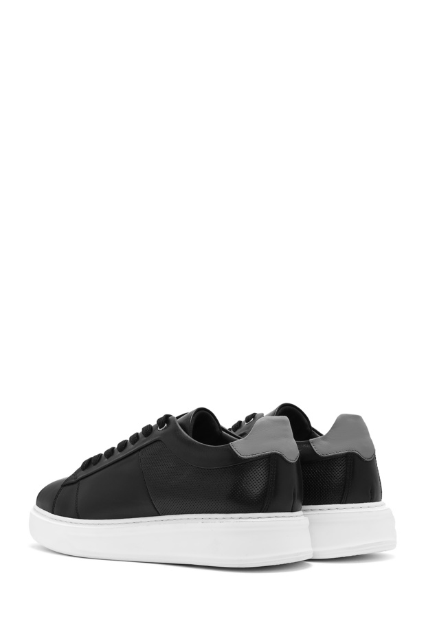 Erkek Siyah Bağcıklı Kalın Tabanlı Deri Sneaker 25SFD612818 - 5