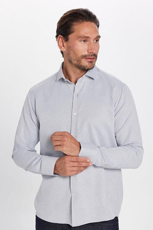 Men's Regular Fit Classic Cut Cotton Easy-Iron Dobby Gray Shirt