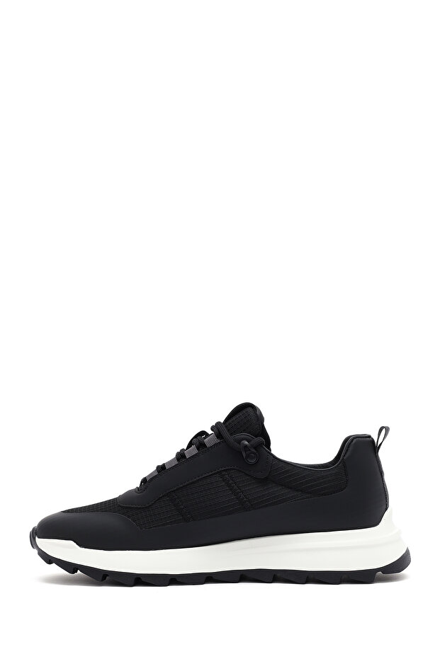 Erkek Siyah Bağcıklı Kalın Tabanlı Deri Sneaker 25SFD69536F - 2