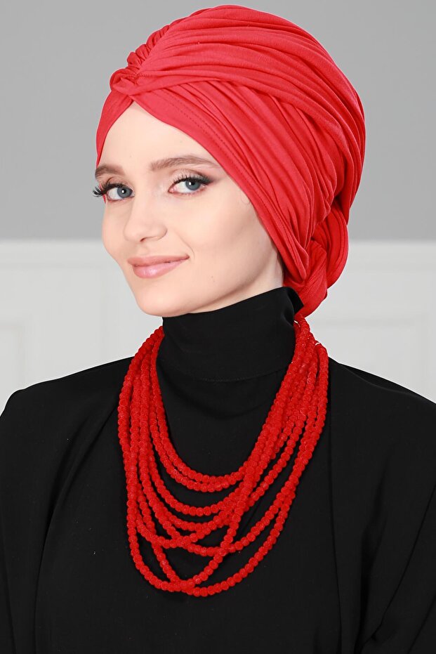 بونيه قطني ممشط برباط، B-1، أحمر - 4