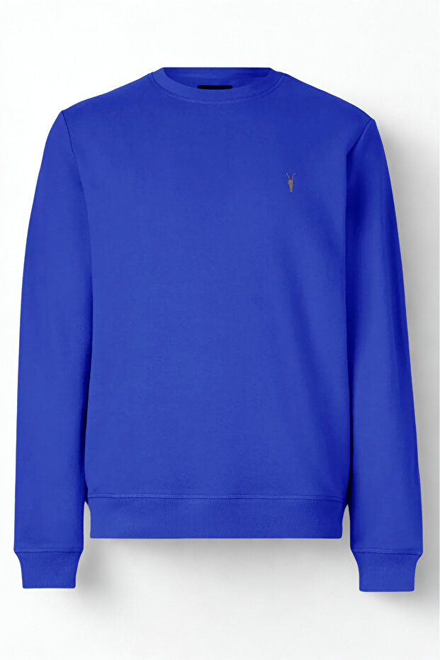 Mavi Renk Basic Bisiklet Yaka Relaxed Regular Erkek Sweatshirt - 2