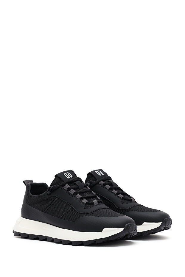 Erkek Siyah Bağcıklı Kalın Tabanlı Deri Sneaker 25SFD69536F - 3