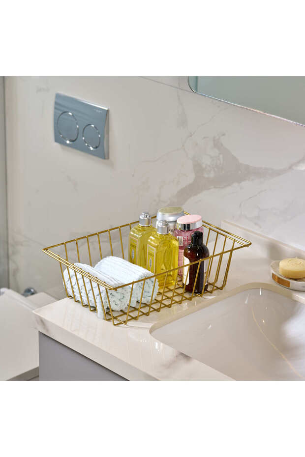 Matte Gold Rectangular Basket Multi-Purpose Cabinet Organizer - 2