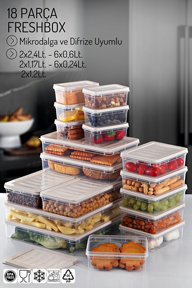 Freshbox Set of 18 - Storage Container Suitable for Microwave and Diffraction - 1
