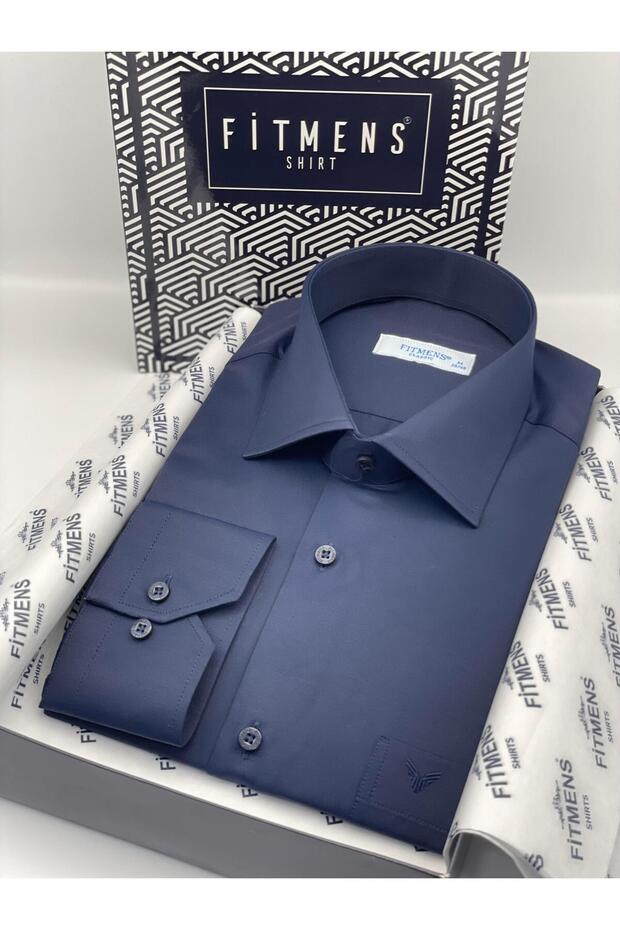 Classic Long Sleeve Gold Satin Gift Boxed Men's Shirt Fs-002160 - Navy Blue