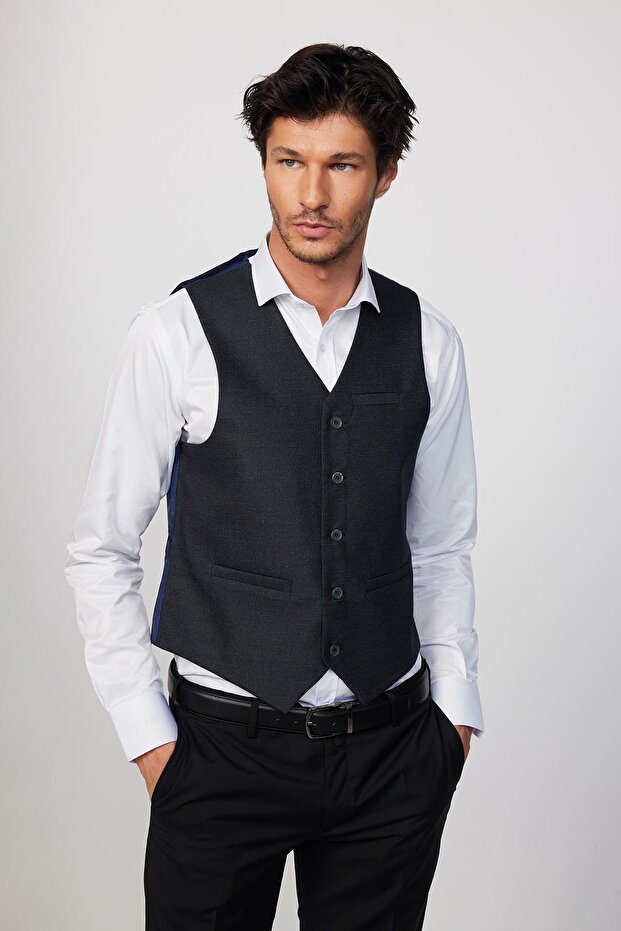 Slim Fit Slim Fit 3 Pockets 4 Seasons Plain Gray Men's Vest