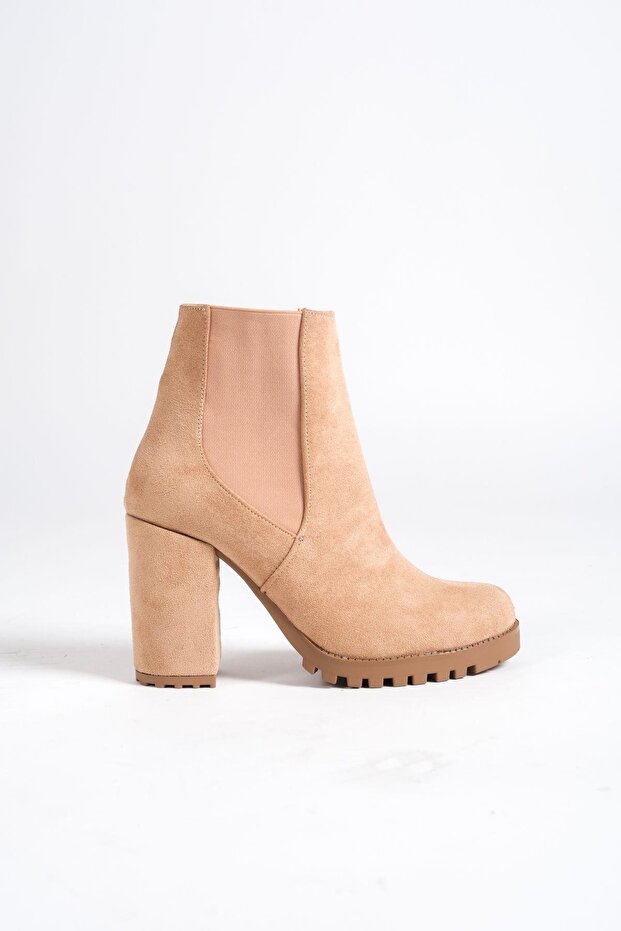 Mbzfr5010S-Vz Women's Mink Suede Thick Heeled Short Boots & Booties with Elastic Sides