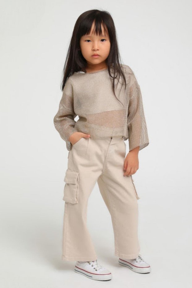 Girl 1-5 Years Old Cargo Pocket Wide Leg Trousers 2401 Skin Color