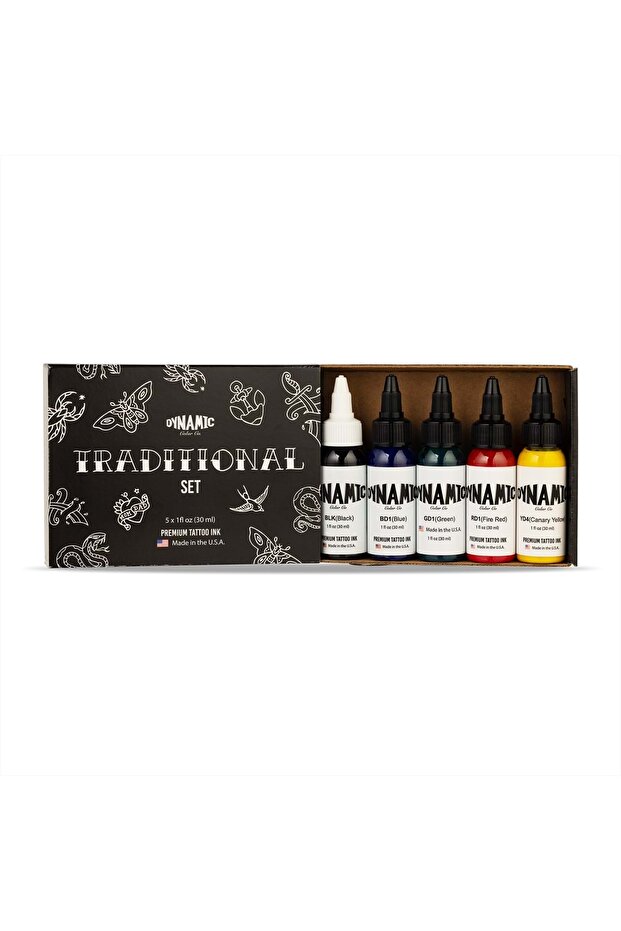 Traditional Set 5 Adet 1oz/30ml Çok Renkli Dövme Boyası Seti - 1