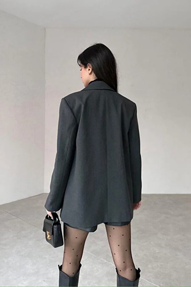 Kadın Tek Düğmeli Antrasit Blazer Ceket - 3