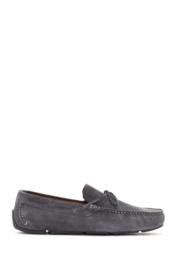 Men's Gray Suede Leather Genuine Leather Penny Loafer Shoes Casual Daily Shoes 24Sfd630610