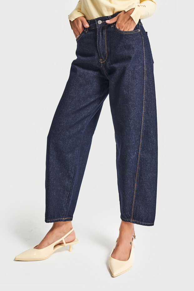Women's Indigo Color 7w5-50 Carrot Fit Relaxed Fit Inseam 67 cm 100% Cotton Denim Jeans